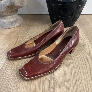 Roberto Cappucci Vintage Leather Block Heels with White Stitching
